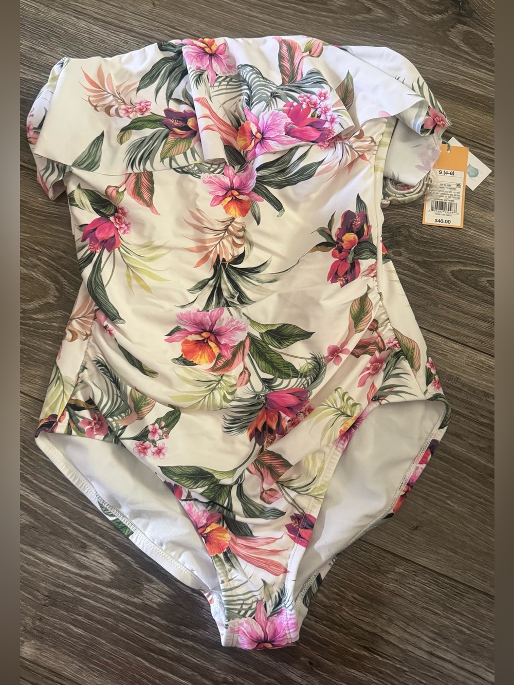 NWT Kona Sol White Floral One-Piece Swimsuit